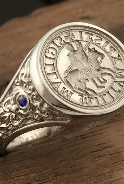 Sculptural Ancient Seal (M4) Ring Platinum Set with Sapphire