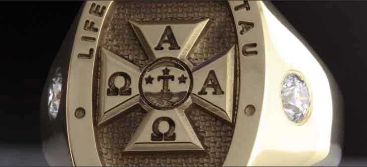 Masonic Signet Ring with Diamonds - Life Loyal Tau Escher