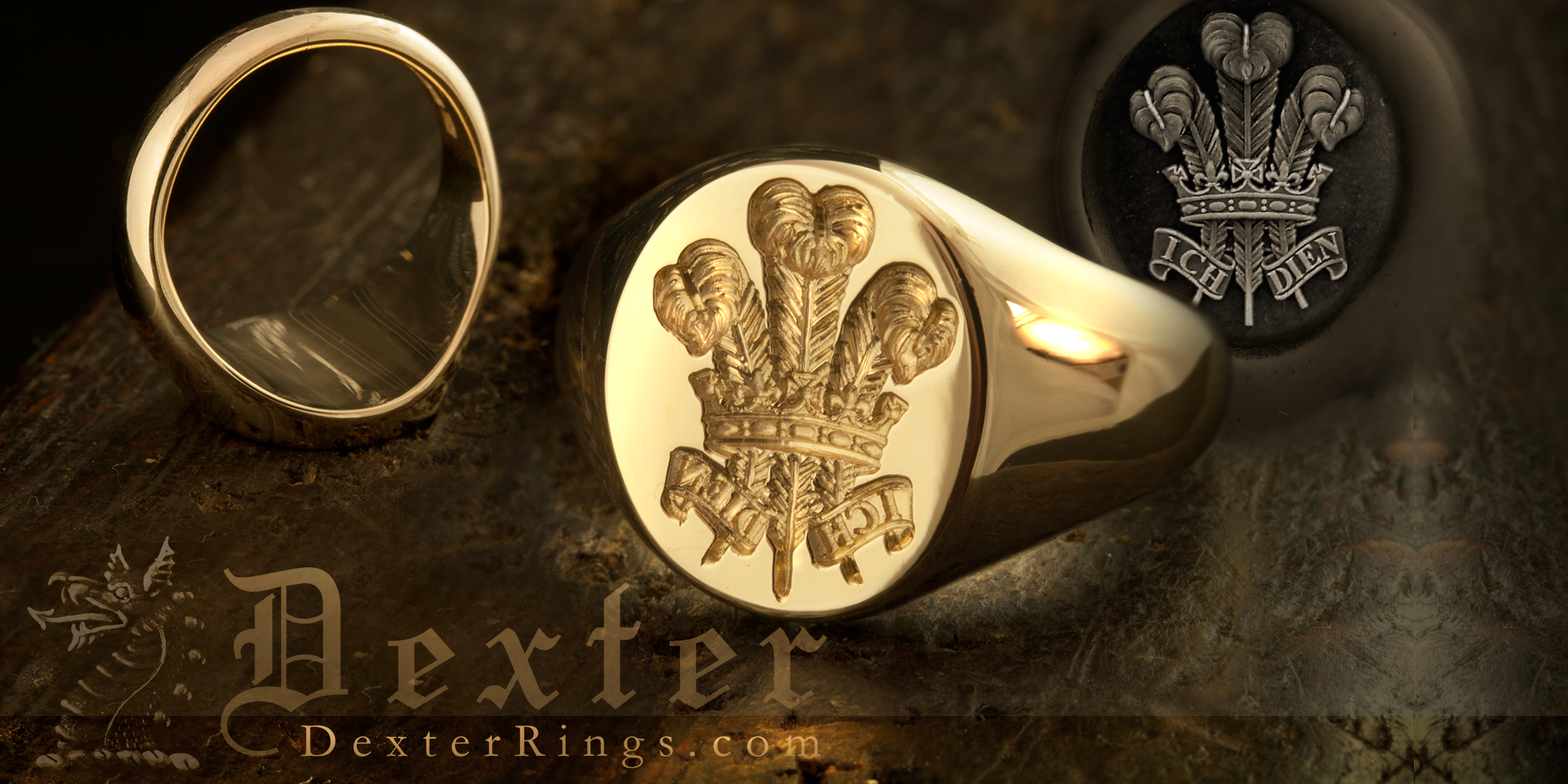 Chunky Prince of Wales Feathers Signet Ring Jewellery Rings Signet Rings 
