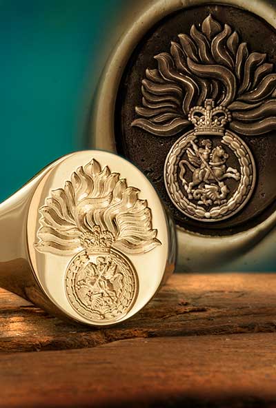 Royal Regiment of Fusiliers Military seal engraved ring