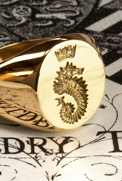 Sea Horse Naval Coronet Crest Coronet Signet Ring