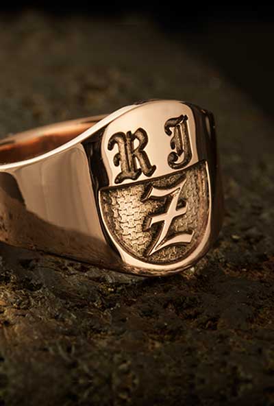 Old English Monogram Cigar Band Ring Part Elevated Engraved