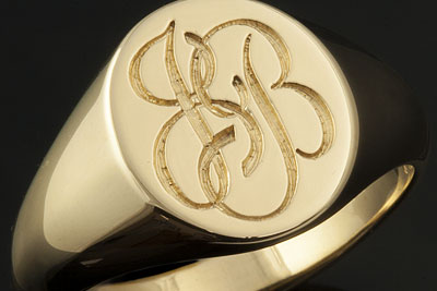 Monogramed JB Signet Ring - Script / Traditional