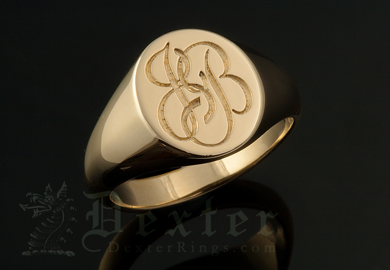 Cursive Initial Monogram Signet Ring