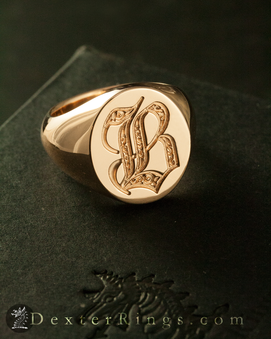 Cursive Initial Monogram Signet Ring