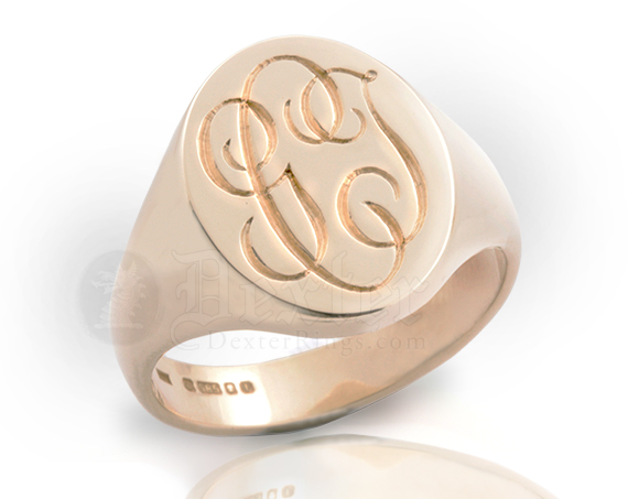 Custom Script Monogram Signet Ring Medium Large / 18K White Gold