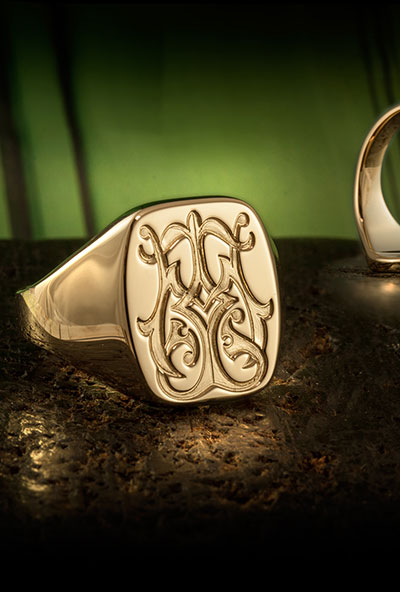 thumbnail image 2 of TIONEER Men's Stainless Steel Royal Monogram Initial Striped Black Signet Ring – Size 7 2 of 2