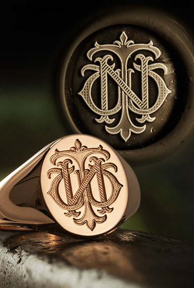 Amazon.com: Elegant jewel box Women 3 monogram signet ring in solid Gold  9k, 14k, & 18k, Custom engraved chevalier ring, Personalized Initial signet  ring, Unique gift, RN340 : Handmade Products