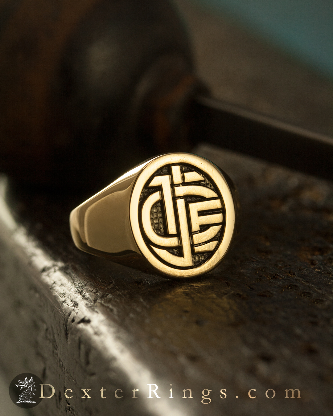 Custom Script Monogram Signet Ring