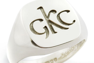 Monogramed Cushion Signet Ring - Celtic / Traditional