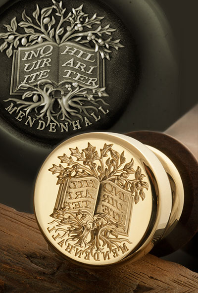 Desk Seal engraved with an ornate book and entwined trees