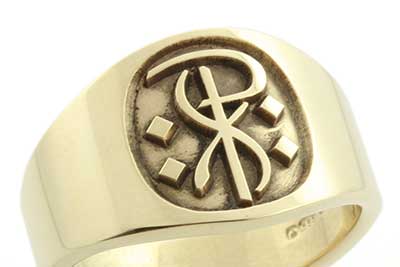 Chi Rho Cigar Band Style Signet Ring