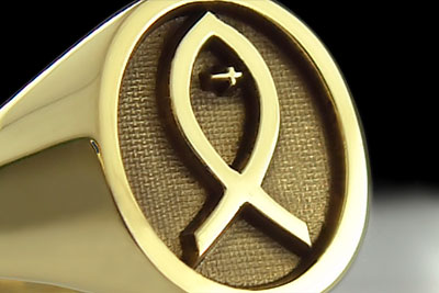Signet RIng with Christian Fish & Cross symbol