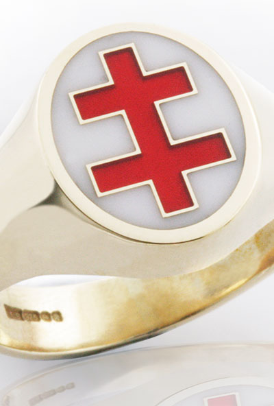 Cross of Loraine Enamelled Gold Signet Ring