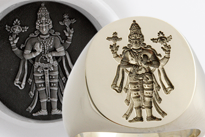 Signet Ring Engraed with Lakshmi Hindu Goddess of Wealth Fortune & Prosperity