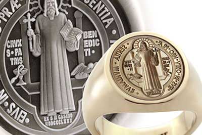 Saint Benedict Medal Gold Signet Ring