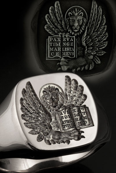 St. Mark Lion White Gold Signet Ring