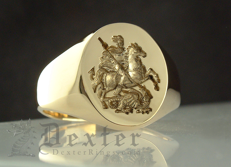 Mens Signet Ring St George Sovereign Ring Silver Signet 