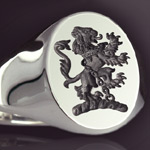 Lion Rampant in Chains Engraved Signet Ring