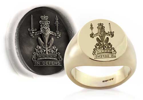 Signet Ring Engraved With Scottish Royal Crest 'In Defens'