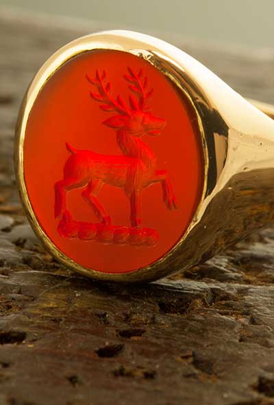 Client's own Vintage carnelian ring - Scott clan crest badge