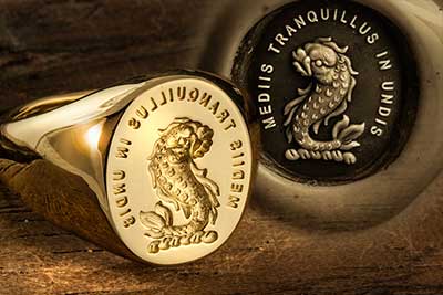 Smythe Mediis Tranquillus in Undis clan badge seal ring