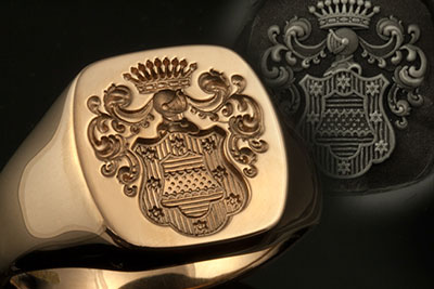 Bespoke Coat of Arms Cushion Shape Signet Ring