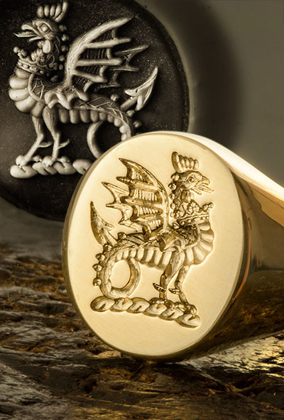 Cockertrice Heraldic Crest Signet Ring