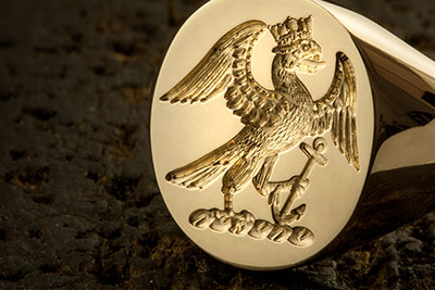 Signet Ring Engraved with Eagle Rising Naval Coronet & Anchor