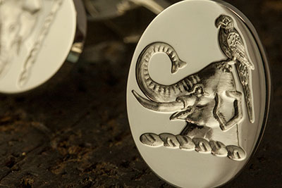 Custom Elephant & Parrot Heraldic Crest Cufflinks