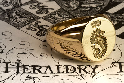 Heraldic Sea Horse & Coronet Crest Ring