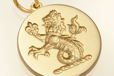 Sea Lion Heraldic Crest on a Round Pendant