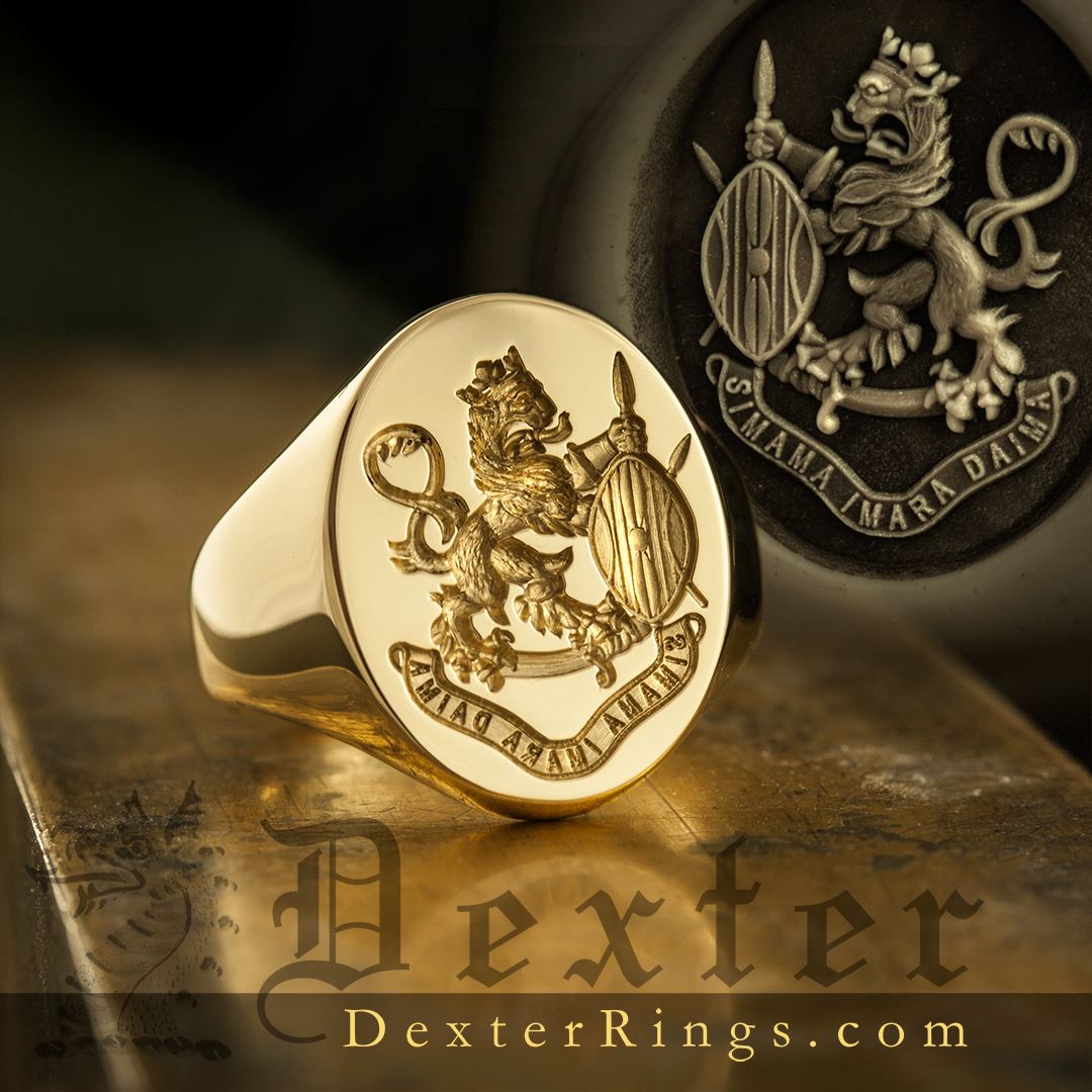 Stainless Steel Reiki Harth Compassionate Shield Crest Mens Signet Ring 
