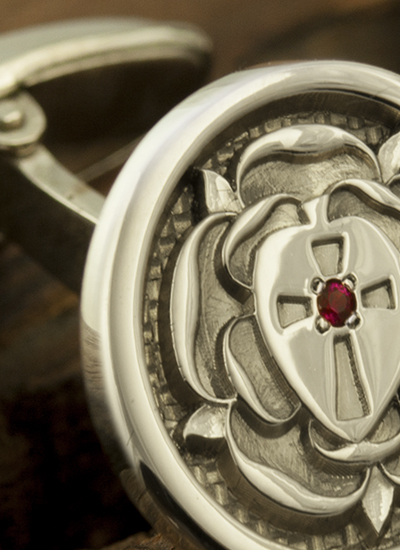 Round Rosicrusian Cufflinks Set with Ruby