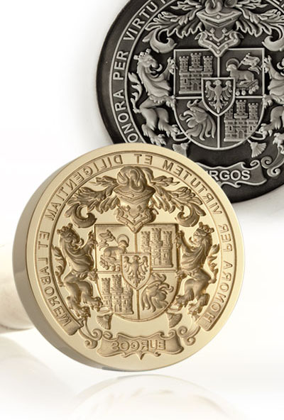 Ornate Custom Heraldic Arms & Ribbon Seal