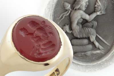 Pan - Greek / Roman Reproduction Cornelian Gemstone Signet Ring