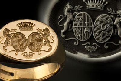 Reverse Oval Signet Ring with Two Family shields