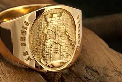 Cigar Band Signet Ring Engraved Turret Chi Ro Fides Et Familia