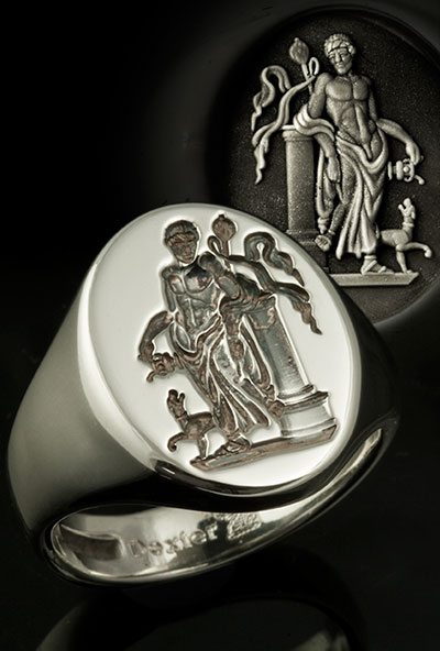 Custom Silver Signet Ring Engraving from Greek or Roman Classical Period Sculpture