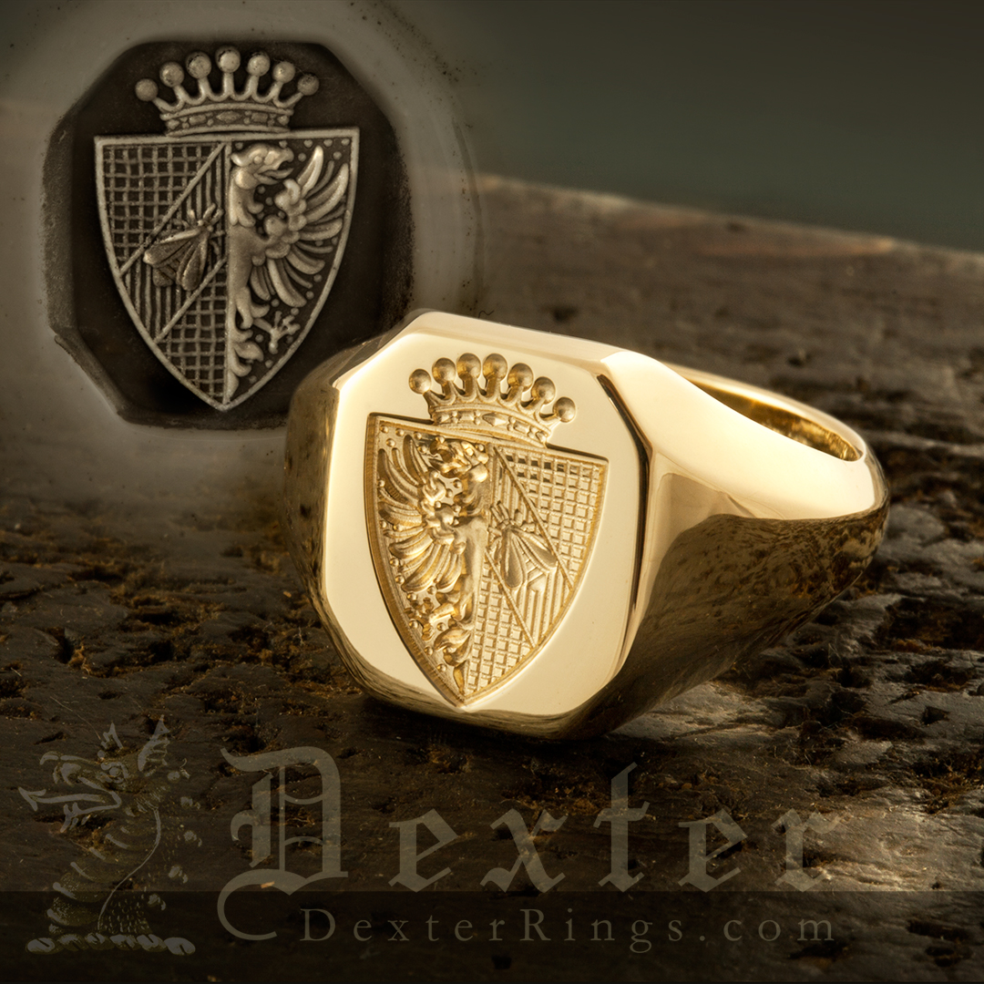 Wappenring Knights Coat of Arms Gold Plated Men's Ring Seal 434 