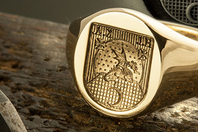 Heraldic Shield Signet Ring With Dragon