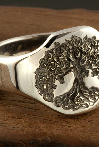 Tree of Life Cigar Band Style Ring