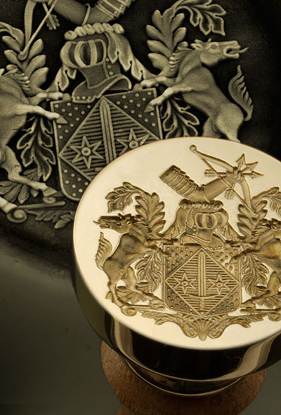 Desk Seal With Coat of Arms Horse Regardant Supporters