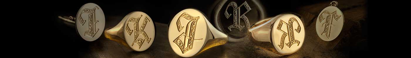 Ornate Initial Deep Engraved Signet Rings Cufflinks & Pendants