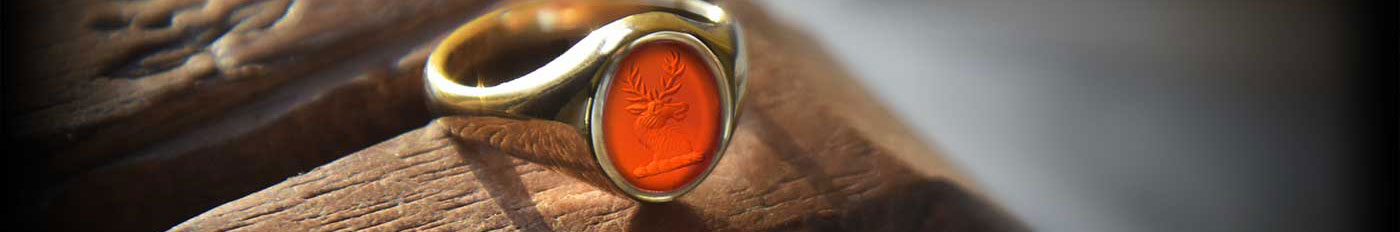 gemstone signet rings & seal engraved stones including carnelian, agate, sardonyx, and bloodstone