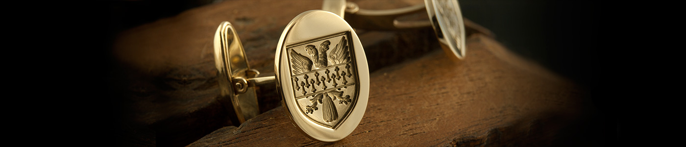 Example of Heraldic Shield Engraved Post Back (Swivel) Cufflinks