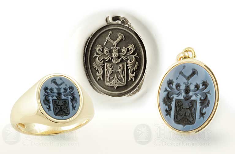 Sardonyx signet ring & Pendant engraved with a coat of arms