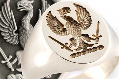 Eagle Holding Swords Crest Ring