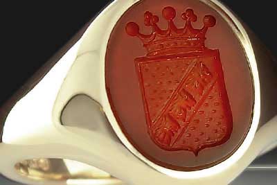 Cornelian Gemstone Signet Ring Seal Engraved with an Heraldic Shield & Ducal Coronet