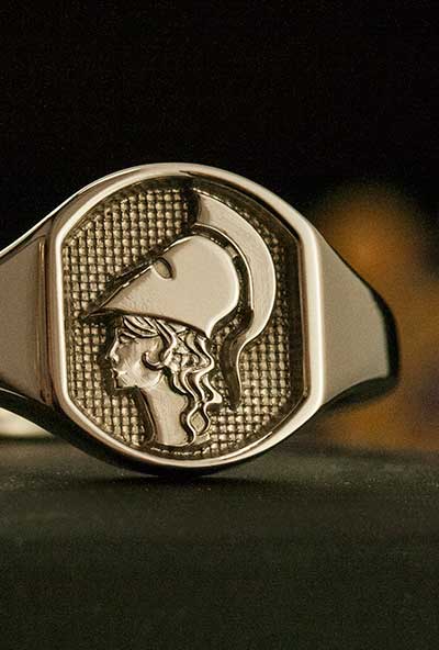 Pallas Greek Head Elevated on a Titanium Signet